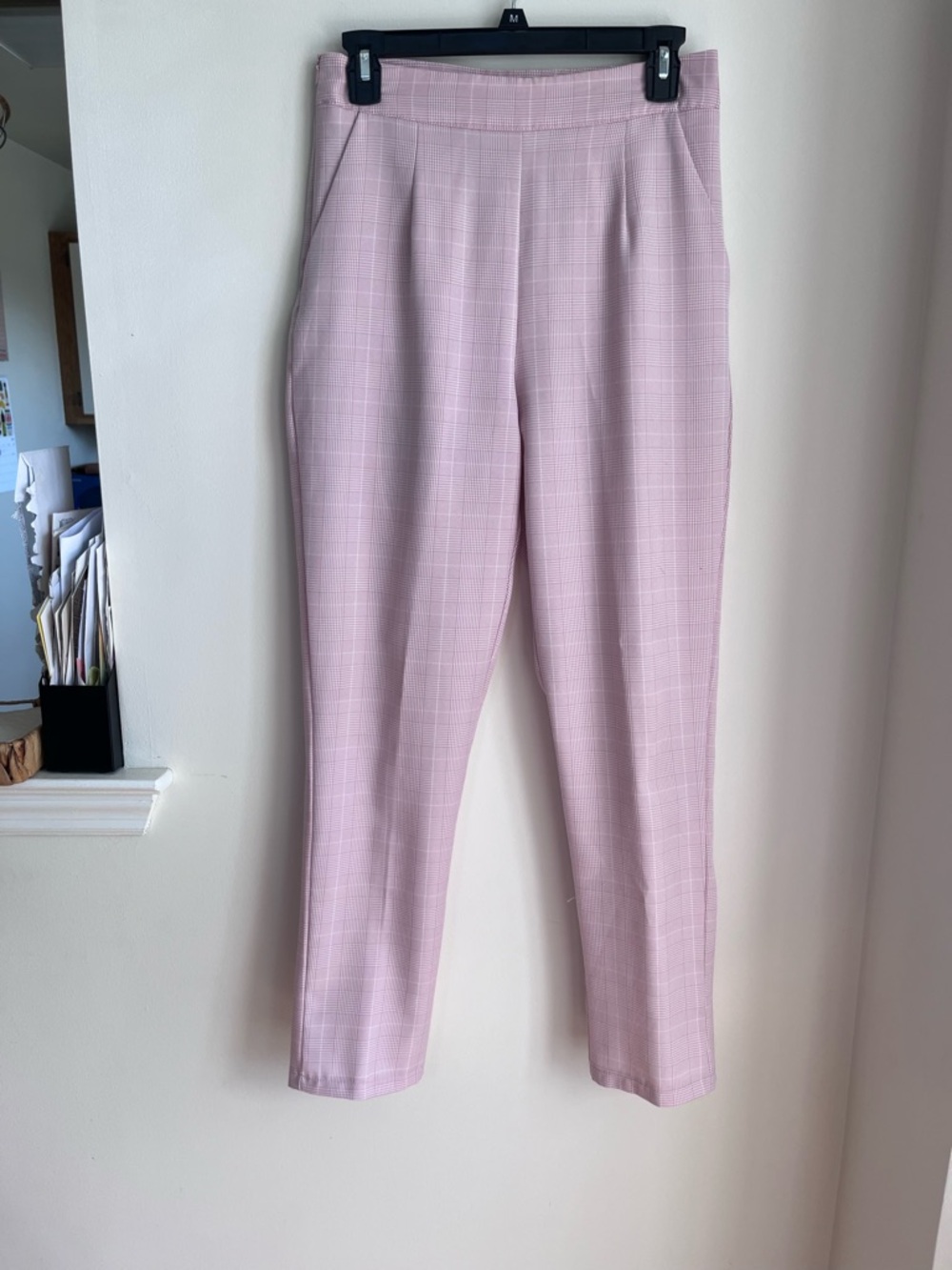 Nasty Gal Light Pink Plaid Tailored Trousers
